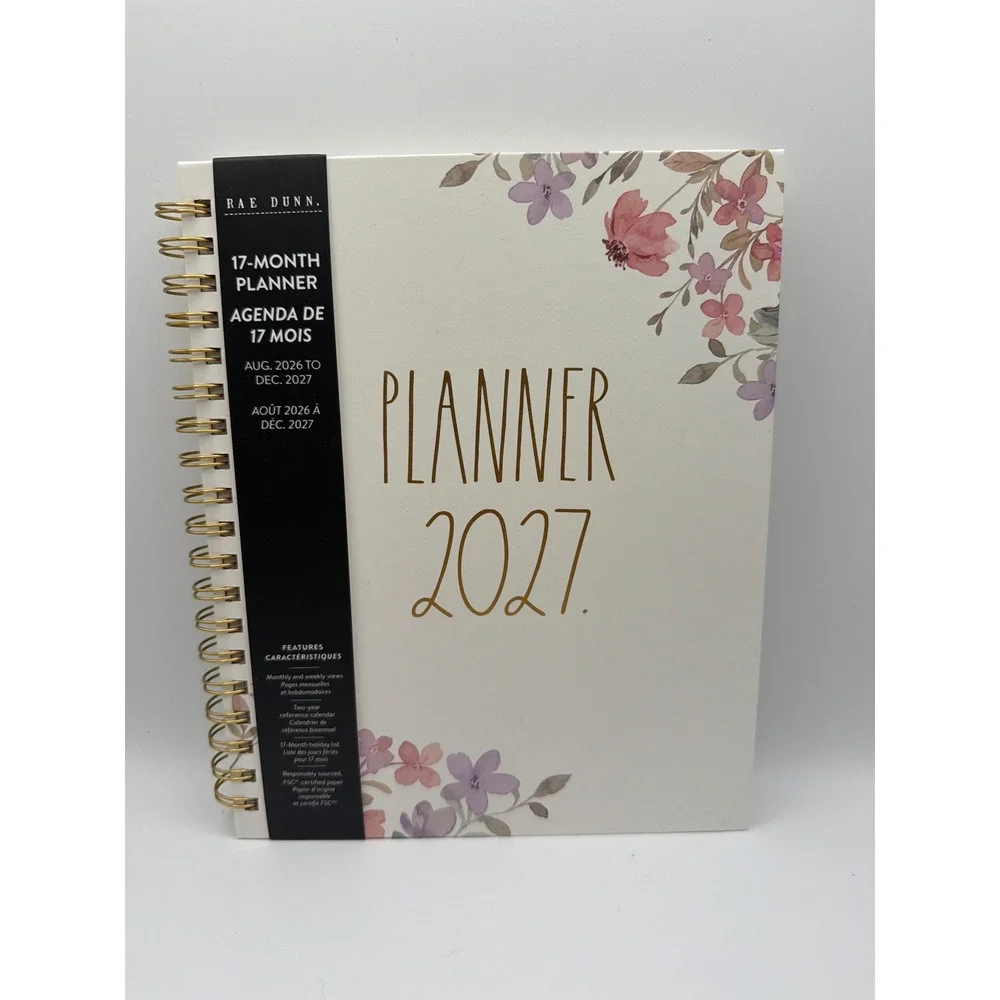 Rae Dunn 2027 17 Month Planner Spiral Floral Aug 2026-Dec 2027 New 8.5x11